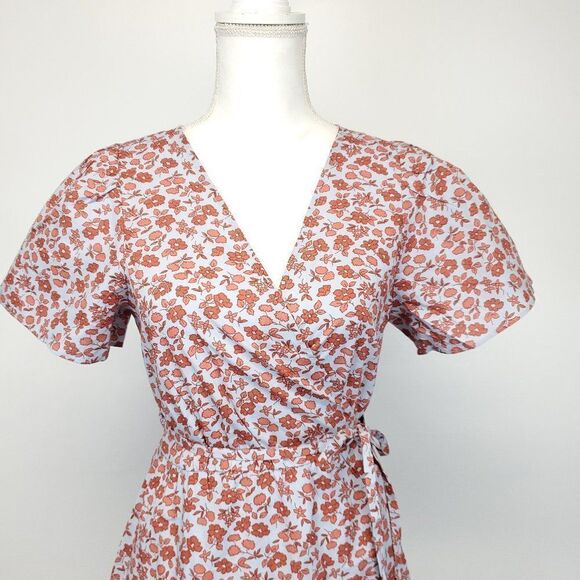 Madewell Fiore Floral Short Sleeve Cotton Wrap Dress Fiore Print Pale Dawn NWOT - Picture 3 of 10